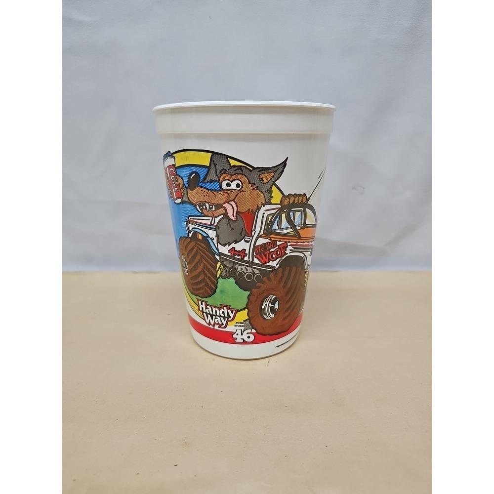 Monster Truck Coke Cup Handy Way Food Store 1980's wolf Vtg. 1986 Big Bad Woof‎